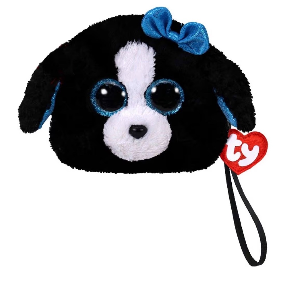 TY Beanie Boos Tracey Dog Plush Wristlet  Zip Pouch Polka Dot‎ Lining